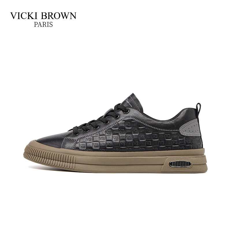 VICKI BROWN轻奢男士经典牛皮厚底休闲潮鞋时尚百搭低帮轻便板鞋