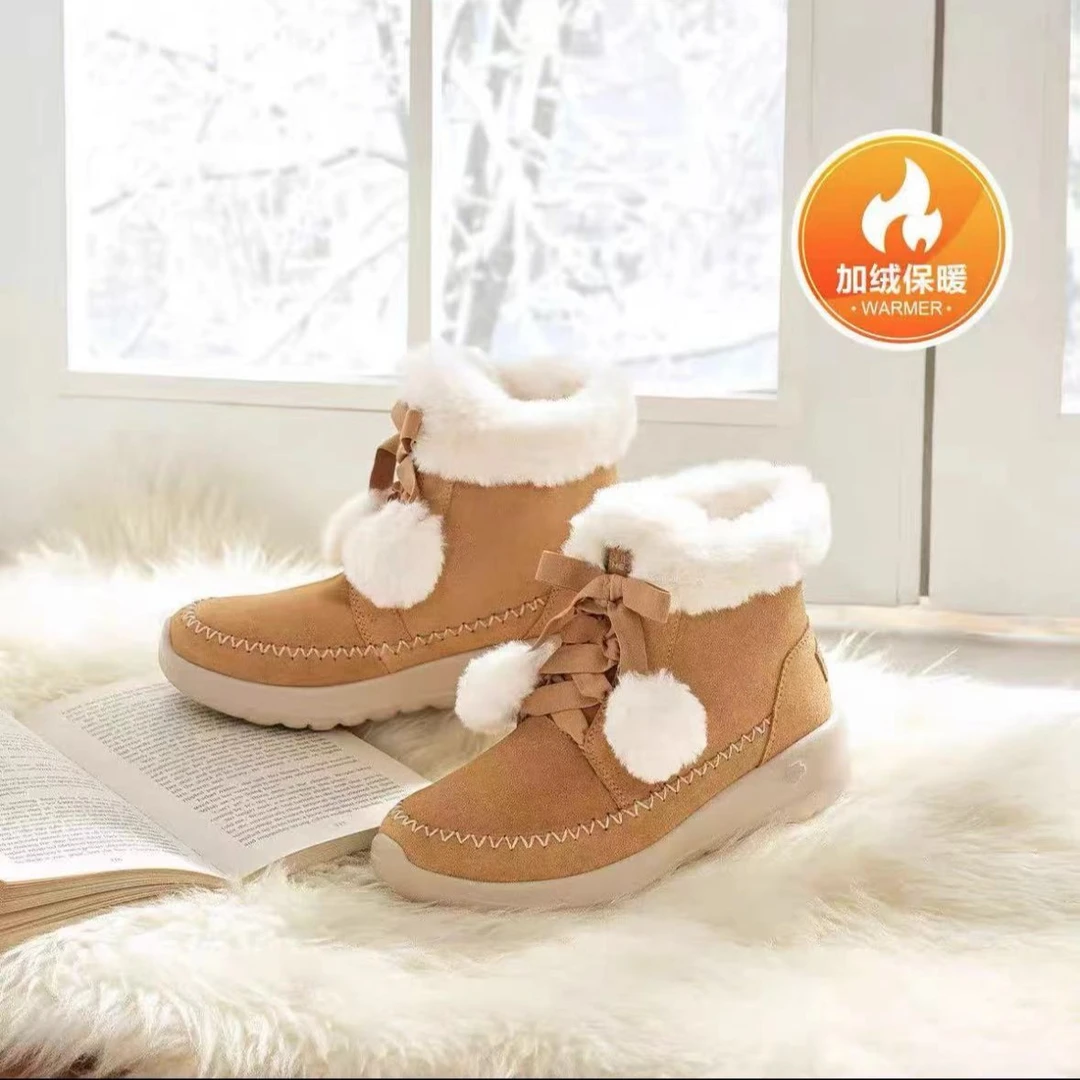 Skechers斯凯奇【加绒雪地靴】女2022秋冬季款保暖户外休闲靴144004
