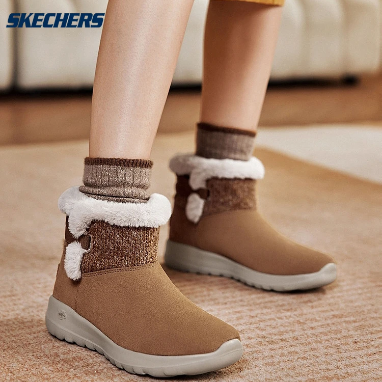 斯凯奇官方女鞋中帮雪地靴反毛皮柔软舒适锁温保暖冬靴144133