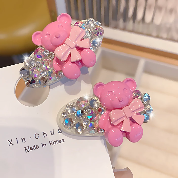 可爱小熊水钻发夹夹子精致甜美网红刘海夹侧边夹高端精致头饰发卡