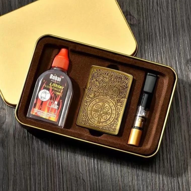 康斯坦丁青铜煤油打火机烟嘴套装创意手工浮雕老式复古礼盒装男士