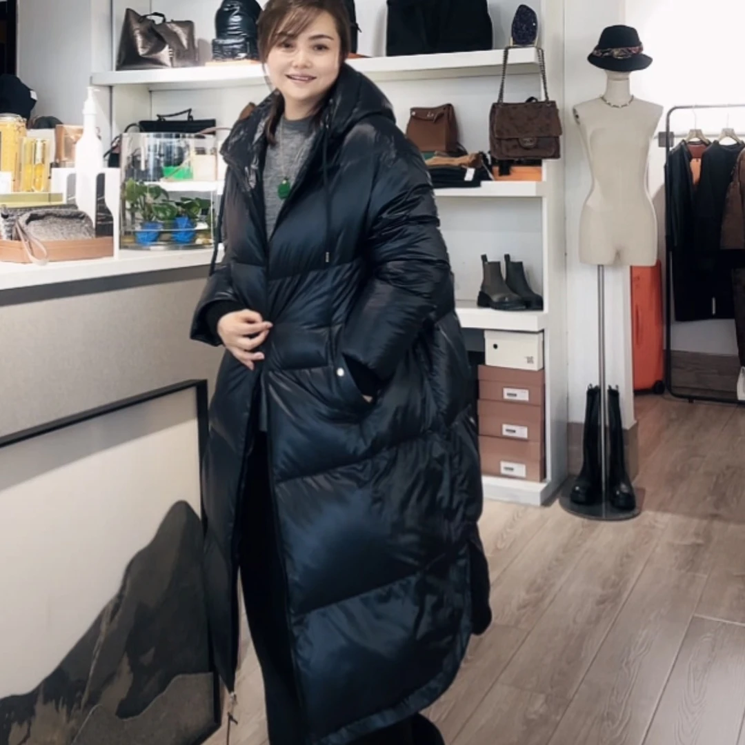 娜迪亚时尚休闲戴帽长款羽绒服