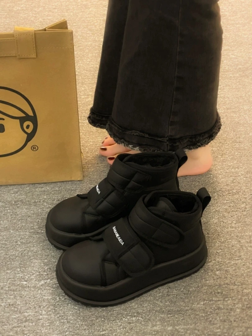回力瑞魔术贴面包鞋女2023新款冬季加绒加厚雪地靴厚底防滑棉鞋女