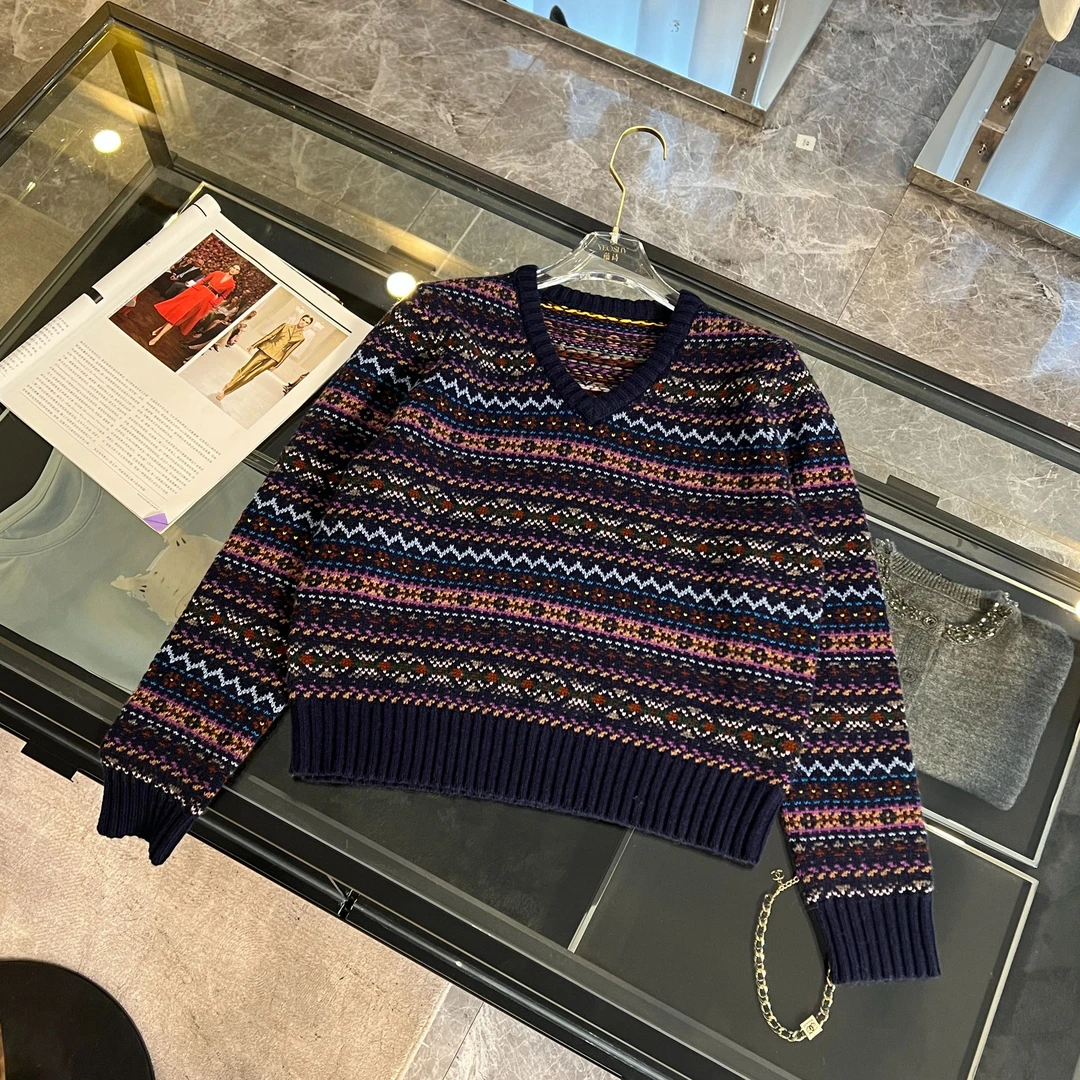 {新品*}【费尔岛】老钱风针织衫工艺费尔岛提花宽松版型毛衫女