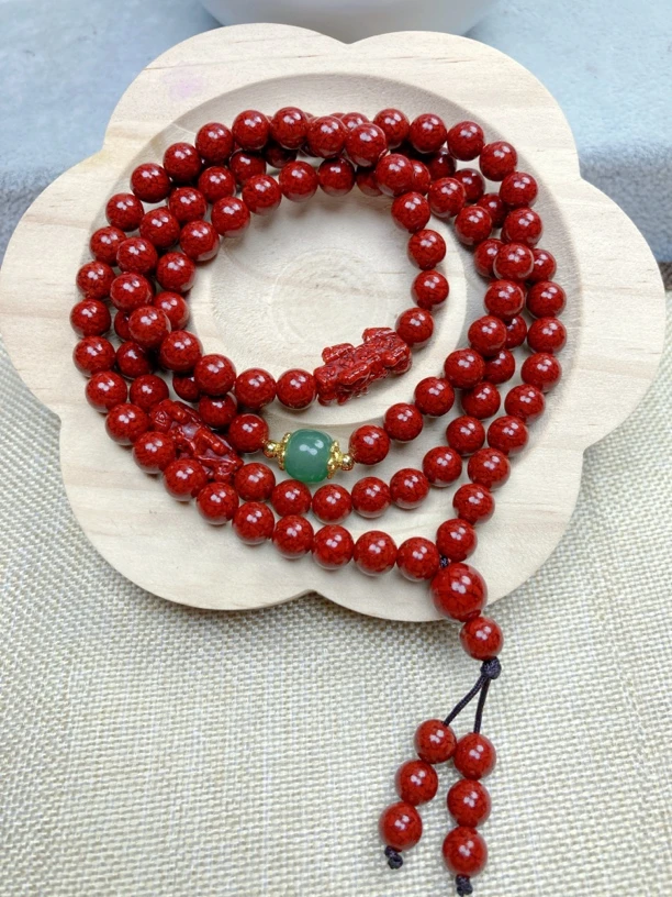 含辰砂工艺品保真朱砂】天然晶体砂6mm貔貅项链手串