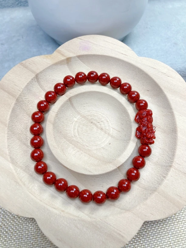 含辰砂工艺品保真朱砂】天然晶体砂卡6mm貔貅手串
