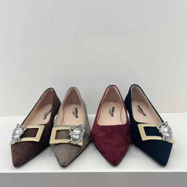 【曹师傅】真皮手工鞋钻花方扣羊反皮尖头矮跟单鞋女高跟鞋细跟