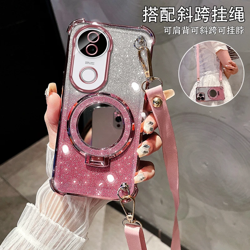 适用vivoS20手机壳S19斜跨S18/17/16/15镜子支架S12/10软壳S9挂绳