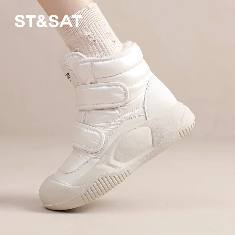 星期六2025冬季新款羽绒布雪地靴厚底增高棉鞋防风防水防寒保暖鞋