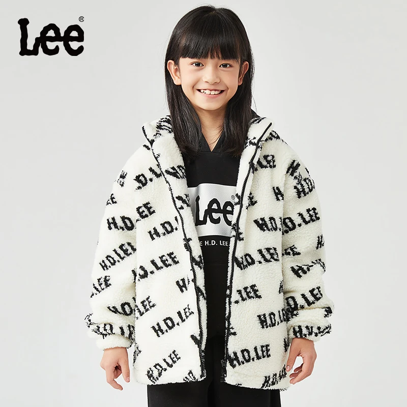 Leekids儿童冬季保暖加厚字母提花中大童宽松外套0090