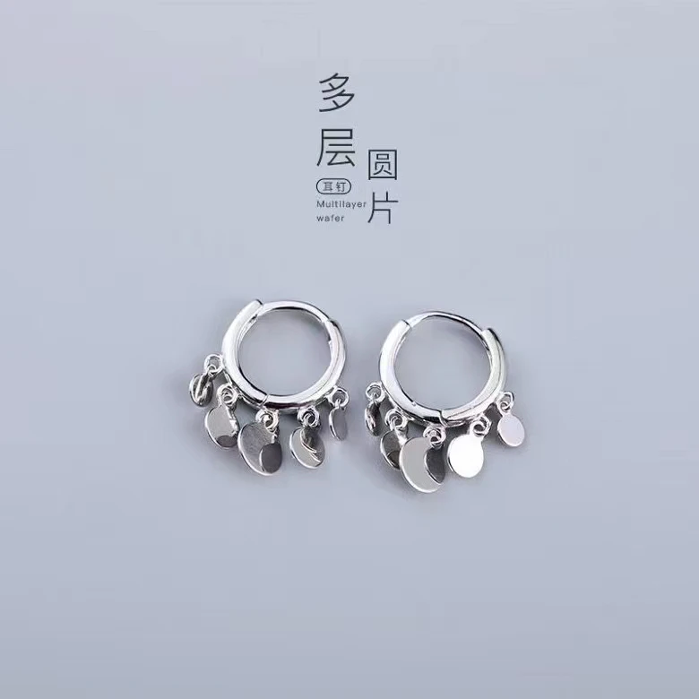 足银耳饰 足银990精美轻奢小众韩版精致个性百搭吊五个小亮片耳扣