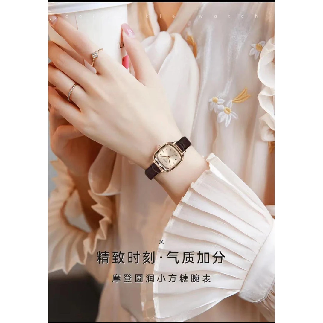简约玫瑰金小方表皮带款小黑盒58223 H