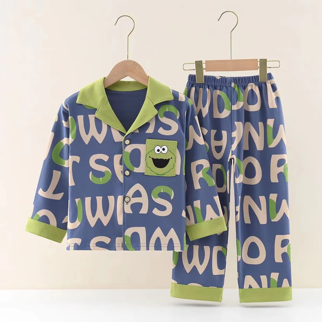 新款儿童睡衣家居服长袖纯棉卡通中大童男童睡衣女童睡衣宝宝睡衣