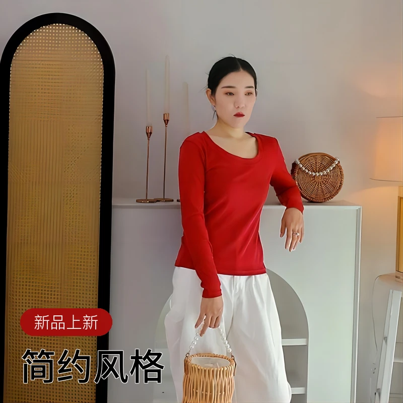 圆领螺纹修身打底衫气质休闲百搭时尚