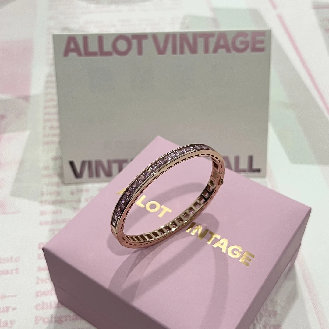 925银合成锆石手镯 粉色blingbling玫瑰金色公主方粉金满天星手镯