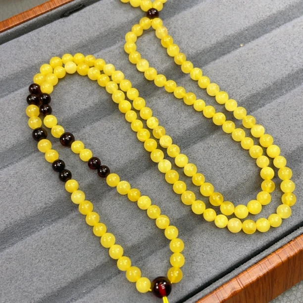 鸡油黄4mm蜜蜡小米链吊坠配链