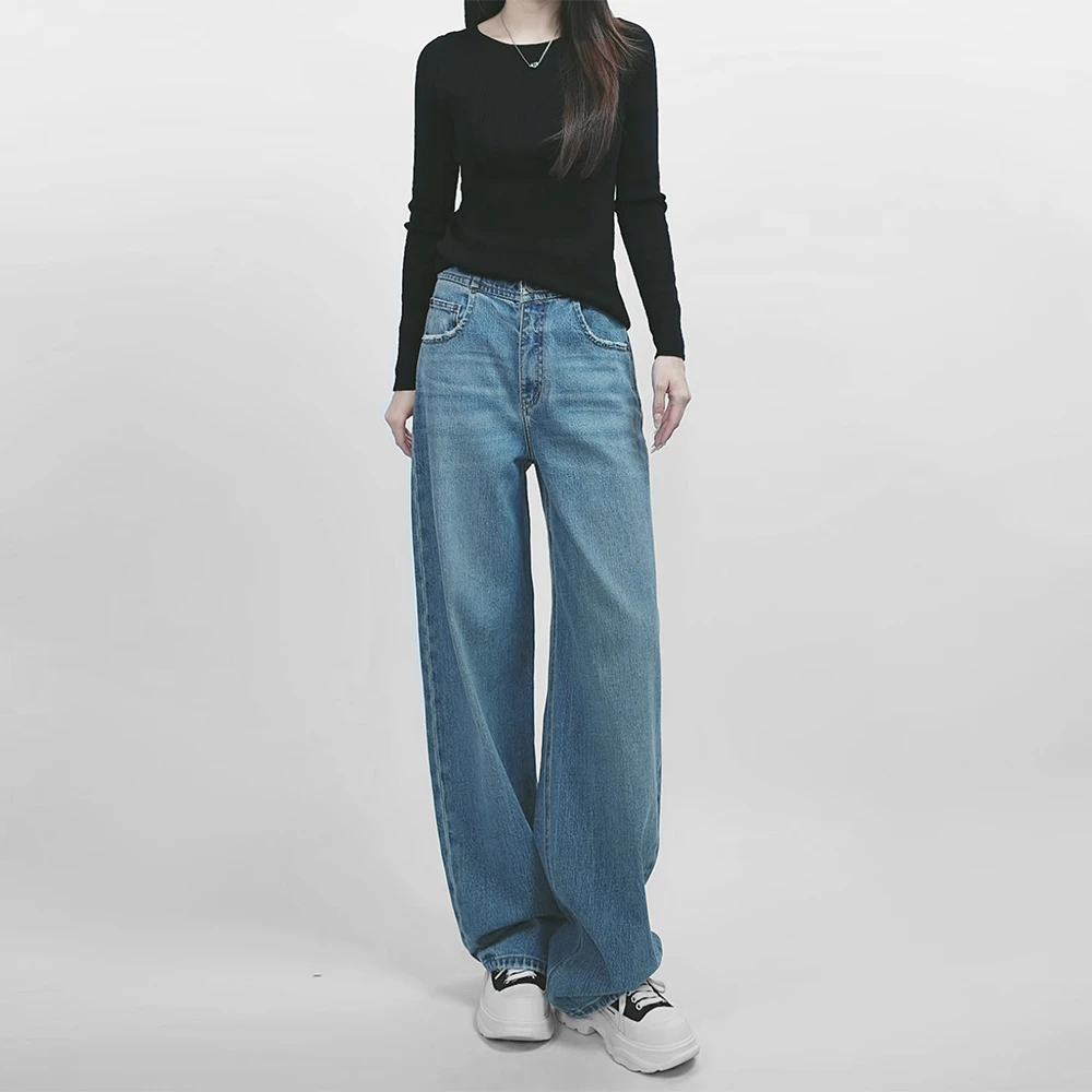 2025秋季洋气高级气质显瘦新款高品质窄版高腰女款牛仔裤复古宽松