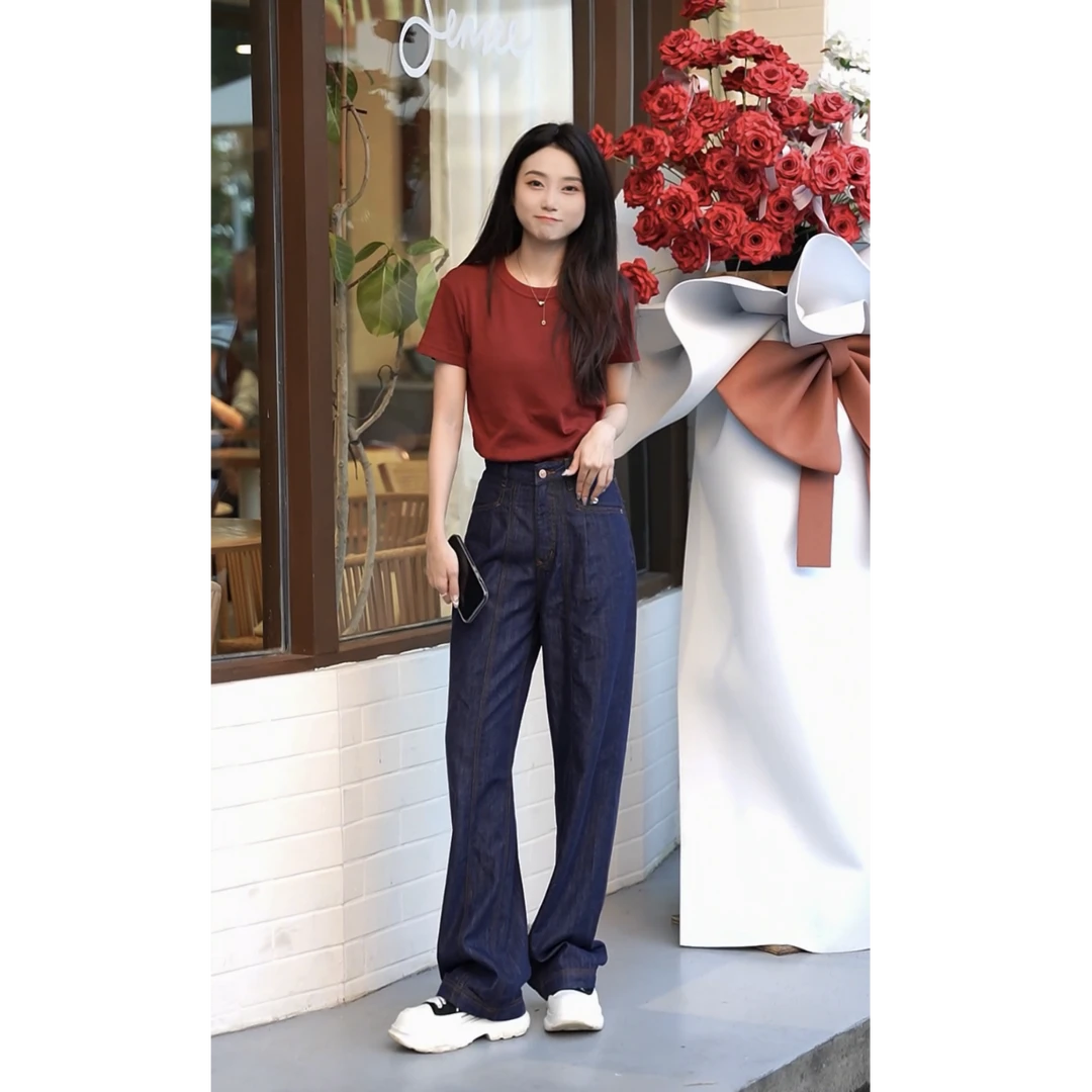 WENDY·HUANG新款直筒爆款高级时尚女百搭宽松高腰牛仔裤显瘦气质