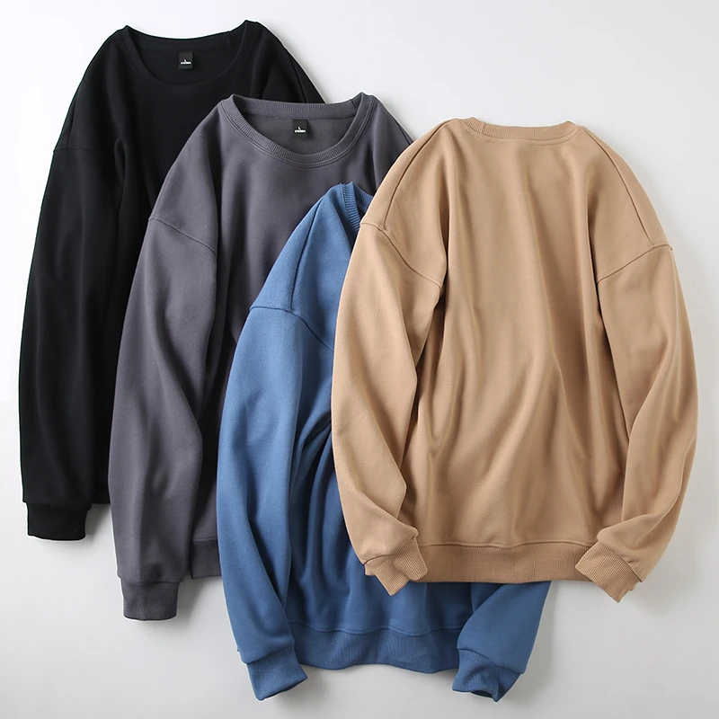 棉质男女同款秋季纯色新款鸟巢棉宽松圆领长袖卫衣春秋休闲卫衣男