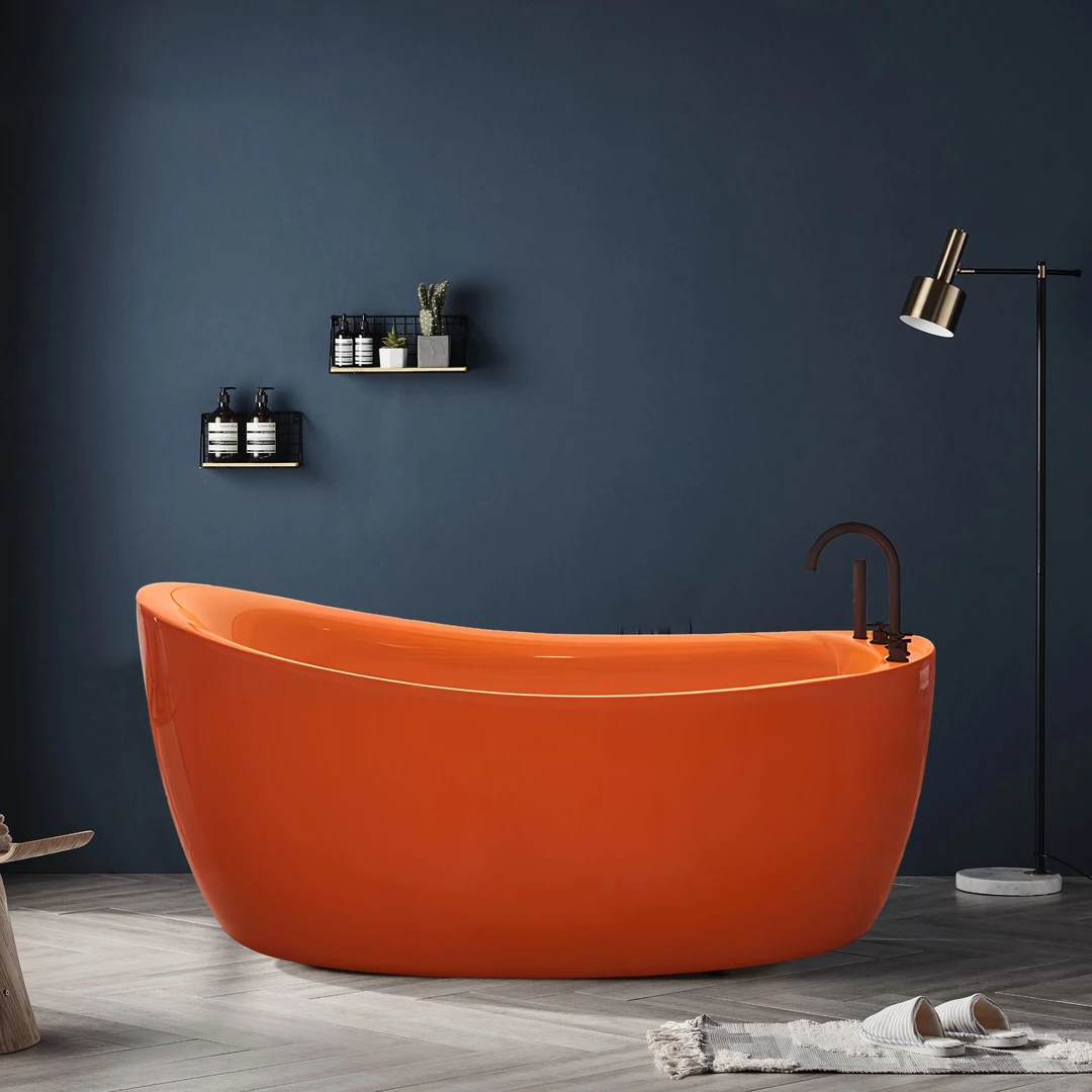 亚克力独立式浴缸酒店民宿洗澡浴盆橙色黑色浴缸家用成人洗澡浴盆