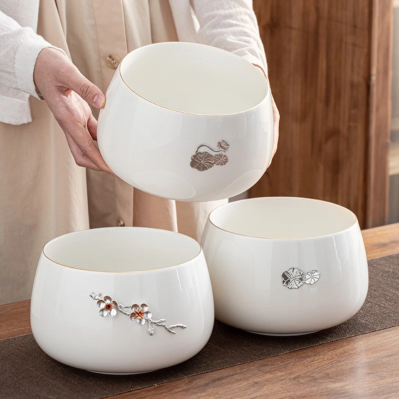 简约中式白瓷复古杯洗日式陶瓷禅意水盂茶洗大容量家用陶瓷茶渣缸