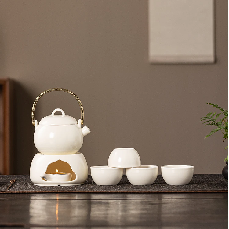 陶瓷提梁壶烤炉家用蜡烛加热茶炉暖茶温茶煮茶炉泡茶套装仿古茶壶