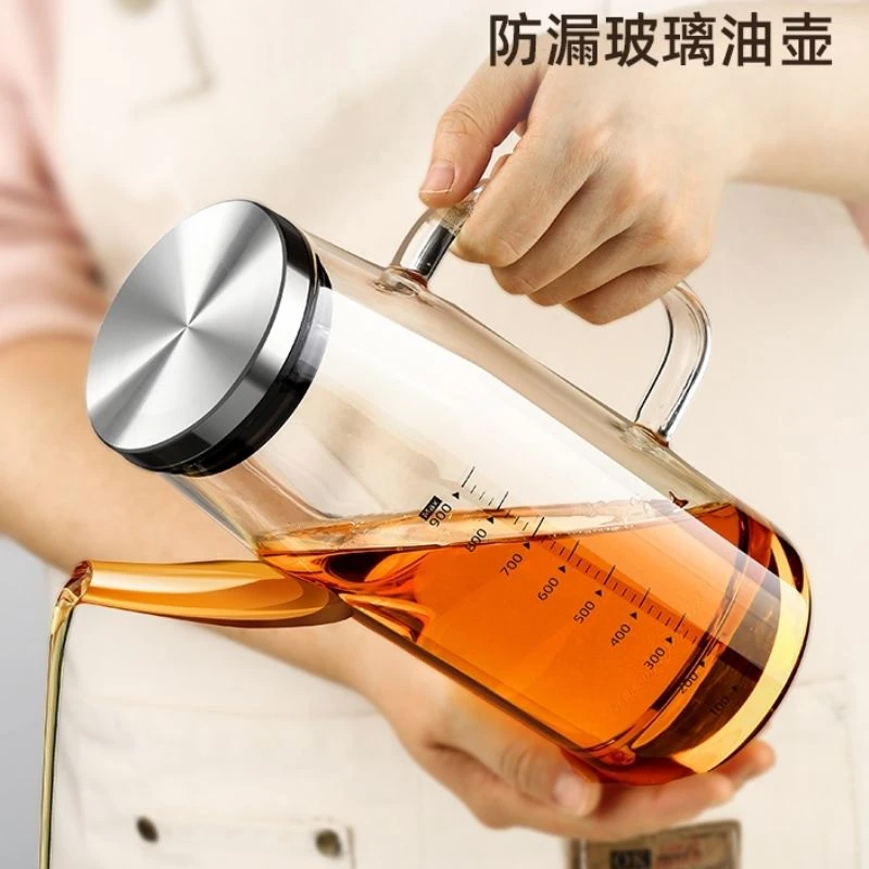 高硼硅玻璃油壶耐高温一体成型大容量耐冷耐热壶嘴防漏油