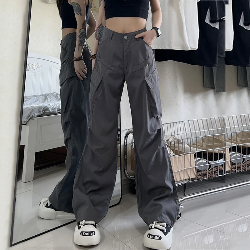 裤长110cm 版型巨好！超长美式高街工装裤女秋冬新款高腰运动裤子