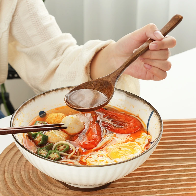 木质干饭勺家用长柄木勺吃播嗦粉勺日式拌饭勺拉面勺子吃饭木汤勺
