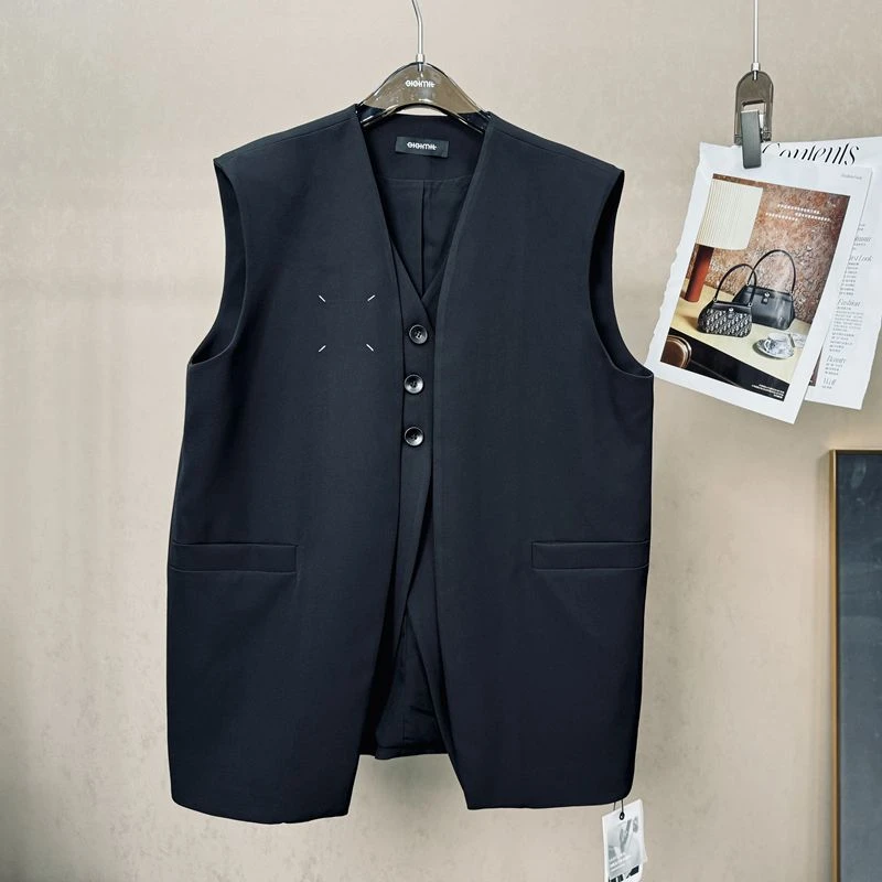 3.8轻奢韩版时尚纯色西装马甲气质洋气外黑色马甲外套