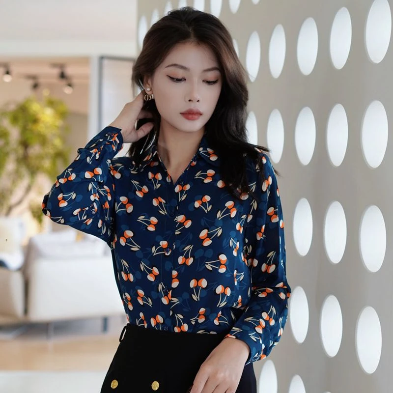 原创轻奢韩版碎花长袖女衬衫气质时尚显瘦洋气印花高级感女衬衣