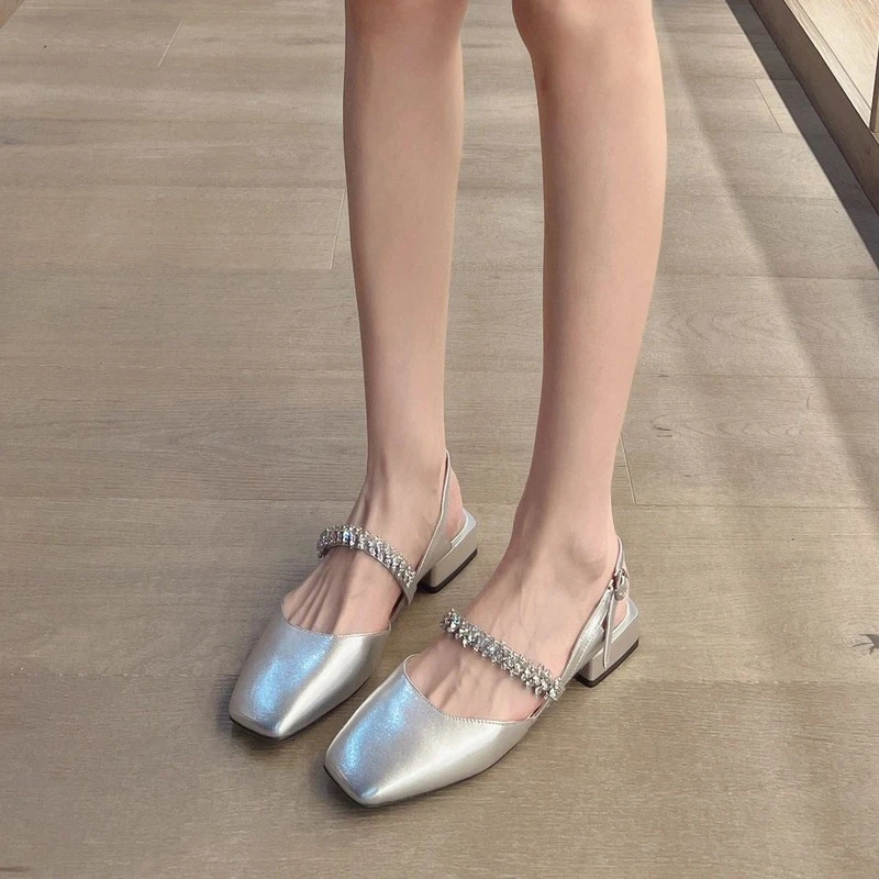 仙女风时尚一字带法式凉鞋女2024年新款夏季包头银色玛丽珍鞋子
