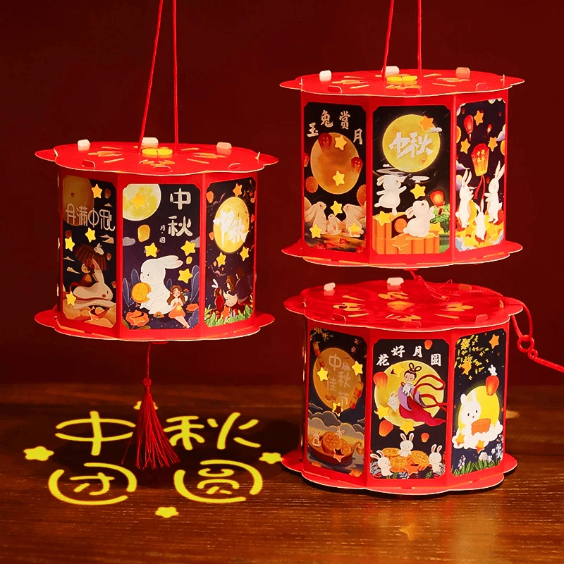 映菲寻2025新款手提发光荷花灯中秋节古风投影灯笼儿童装饰宫灯