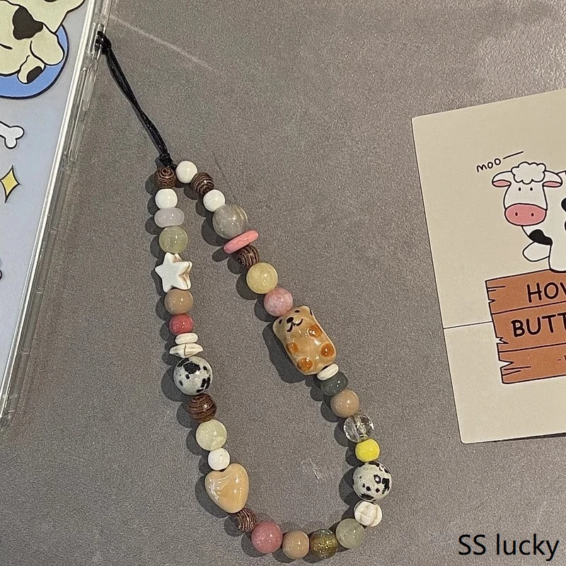 焦糖小熊手机链相机挂饰短款挂件珠串挂链可爱手腕挂绳高级感链条