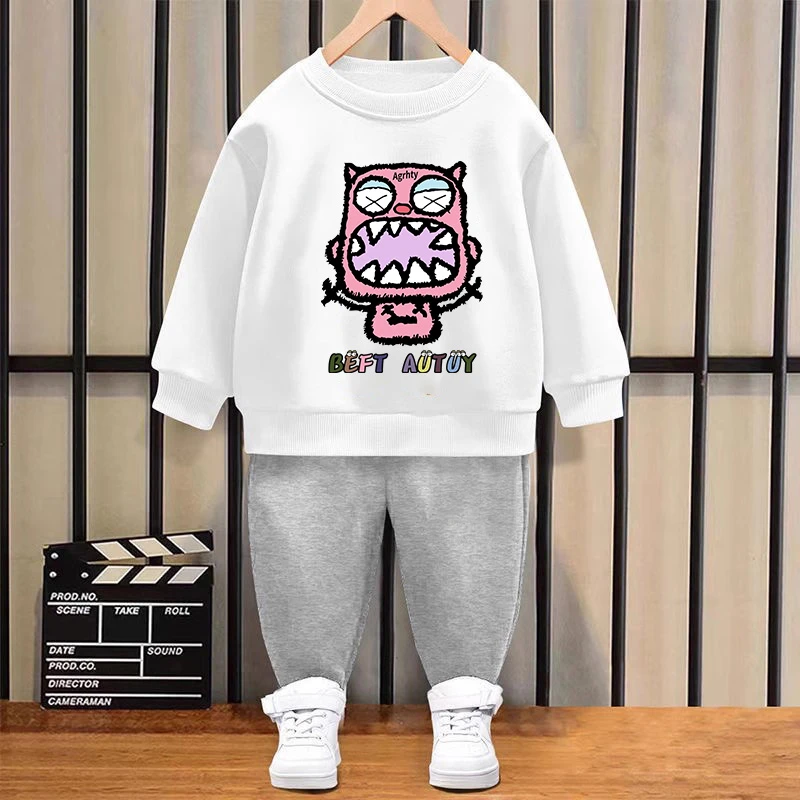 毛绒怪兽 亲子儿童卫衣套装 春秋款新款圆领长袖棉男童女童秋上衣