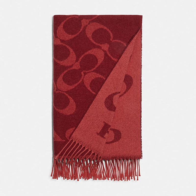 COACH/蔻驰女士红色流苏经典标识LOGO大尺寸围巾CB684 美国直邮