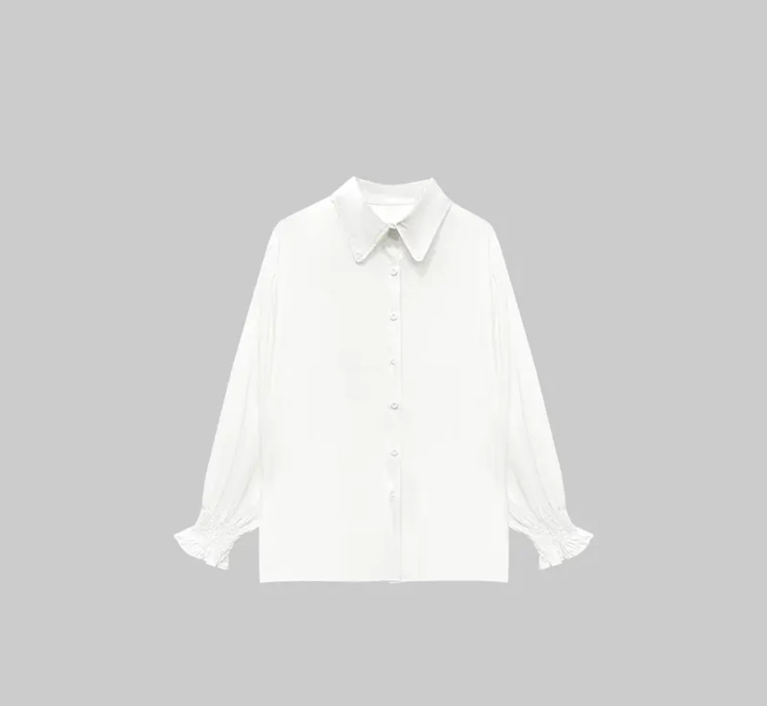 长袖女装衬衣休闲百搭女士简约纯色设计感衬衫