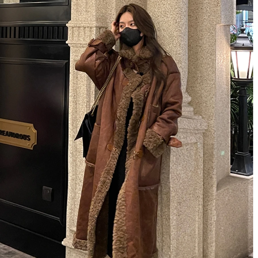 【W1365】冬季保暖大衣女秋冬加厚立领长款机车大衣外套