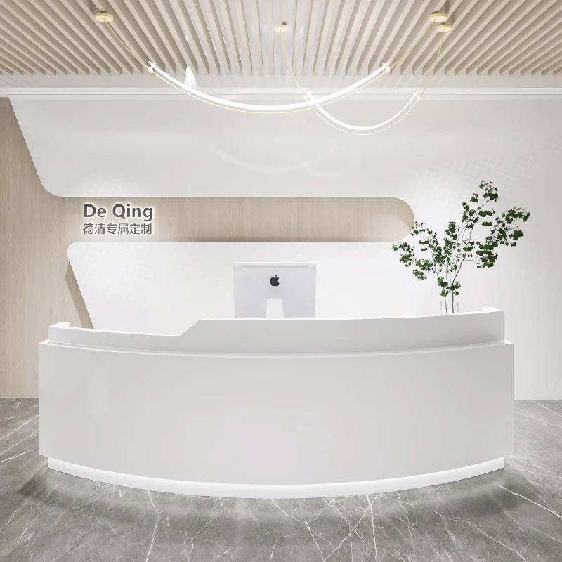 半圆前台接待台公司烤漆办公前台桌接待简约美容院吧台弧形收银台