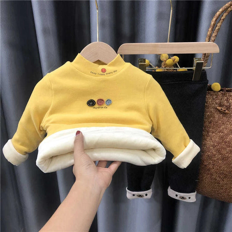 儿童加绒打底衫秋冬宝宝保暖高领婴儿上衣加棉女童加厚洋气打底衣