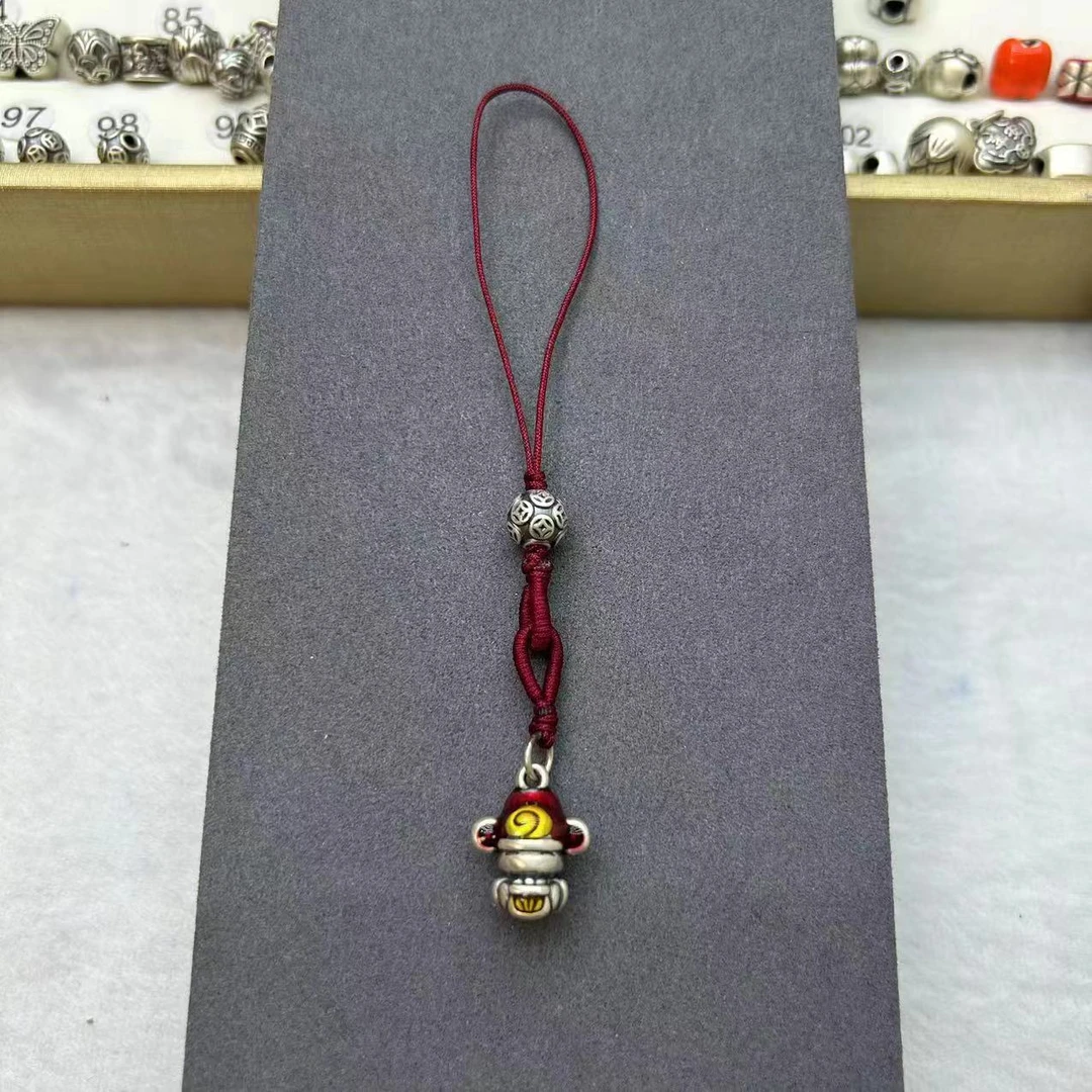 足银银制品 足银999财神爷手机链包挂坠男女款挂机