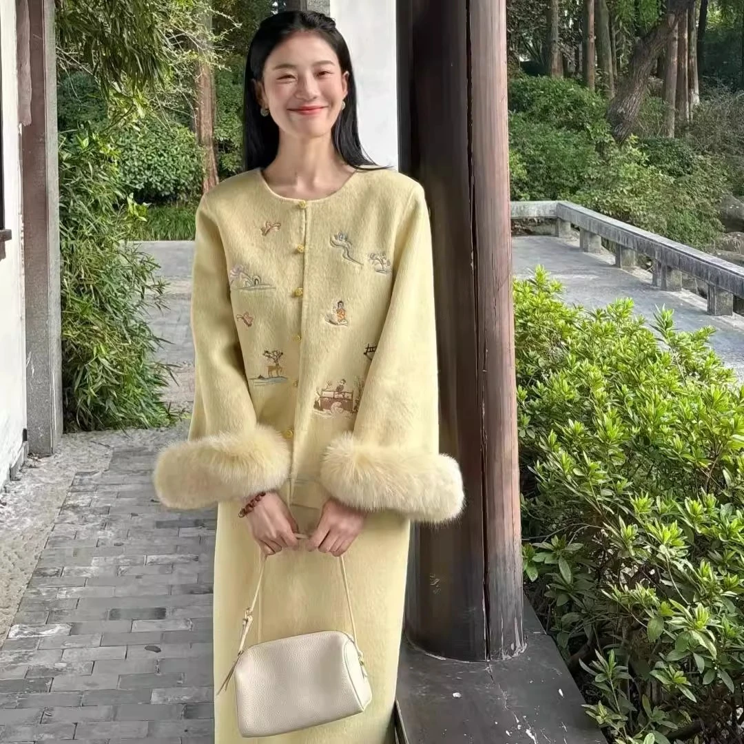 冬天高级感穿搭富家千金感穿搭套装2024新款新中式国风中长款外套
