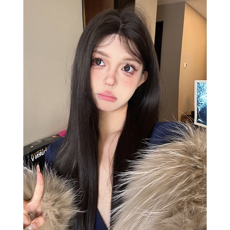 KuKu公主-【教科书美貌】假发女日常网红新款中分一字蕾丝全头套式