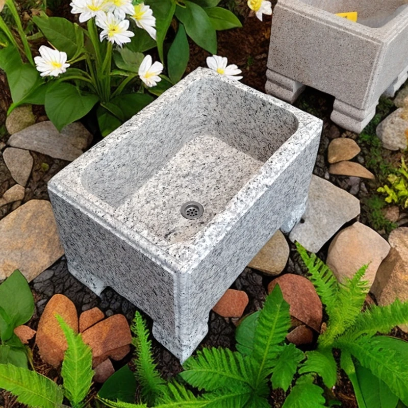 庭院户外天然石头拖把池，整石一体花岗岩水池大理石洗手盆