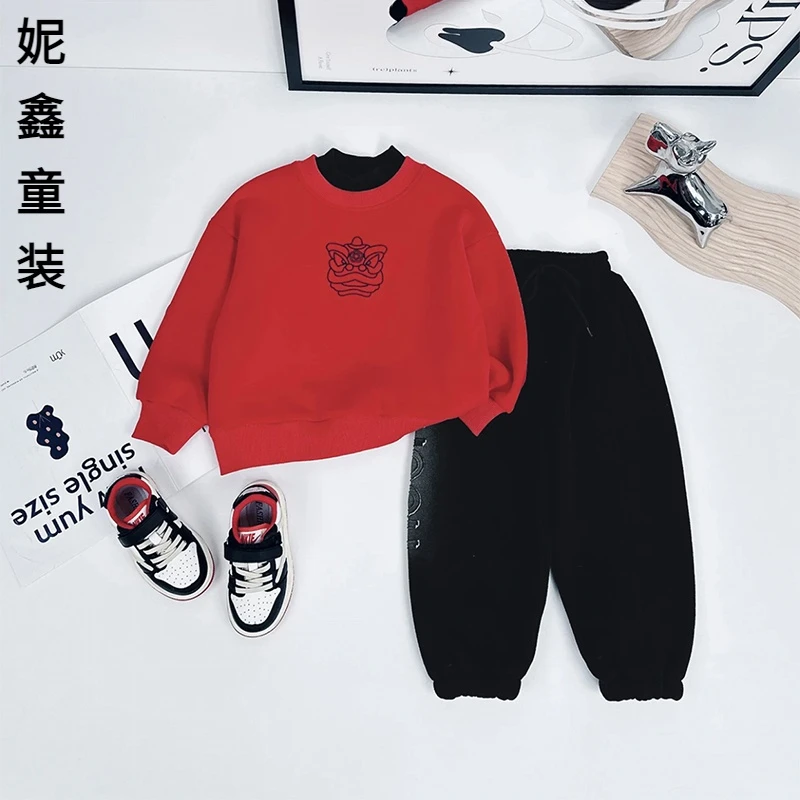 新款儿童加绒卫衣中大童长袖双领秋冬上衣