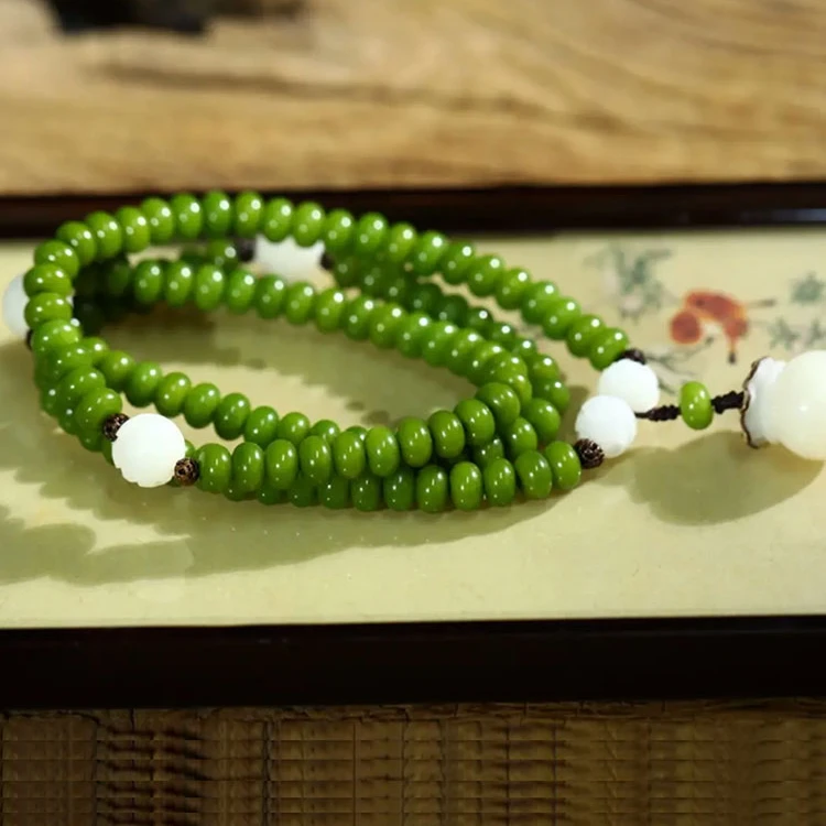原创设计【钱袋】绿菩提手串108颗女士菩提配饰莲花手工手串菩提根