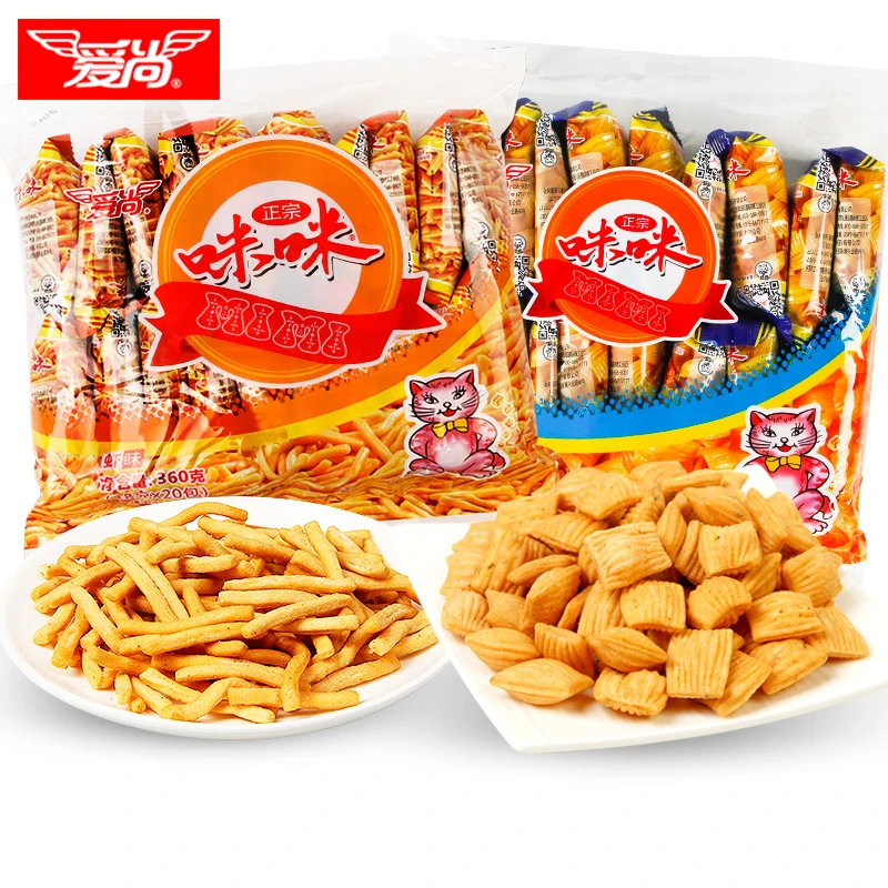 爱尚咪咪虾味蟹味粒薯片薯条网红零食小吃休闲食品儿童大礼包组合