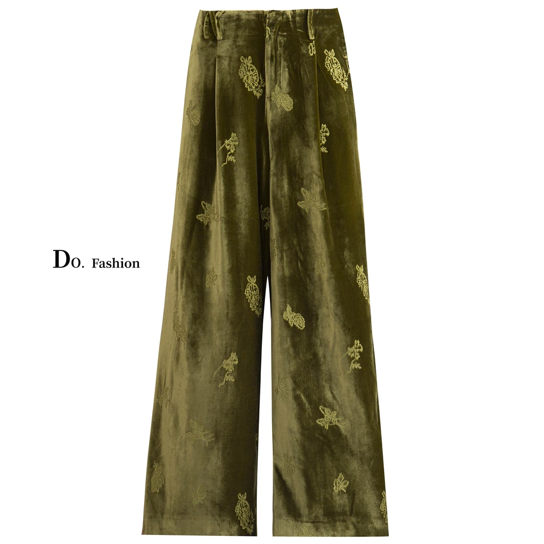 【Do.Fashion欧阳】‘’迷雾鸢尾‘’纳福.春夏重磅丝绒绣花阔腿裤