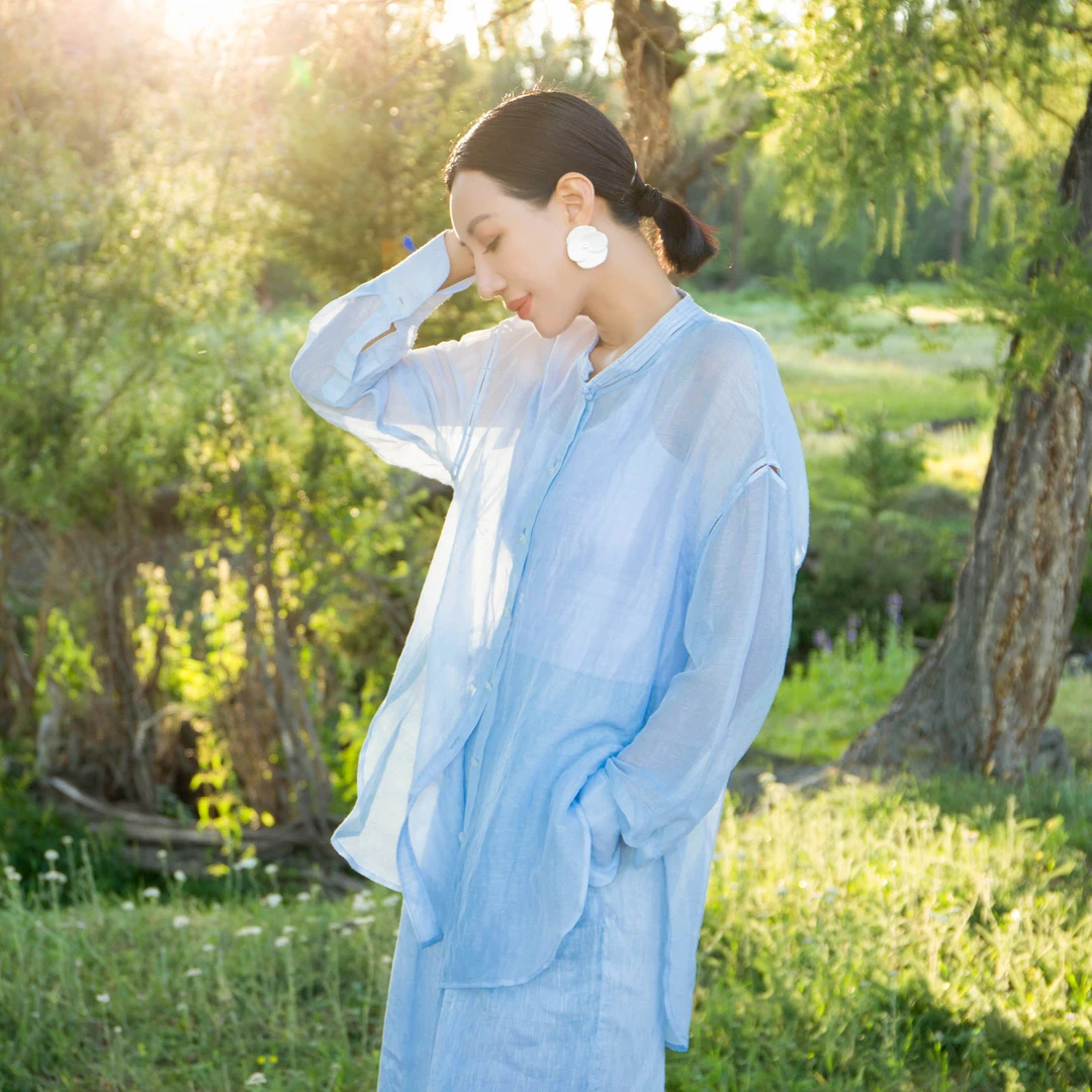 【Do.Fashion欧阳】“治愈系”设计师合作款夏季丝麻廓形衬衫气质