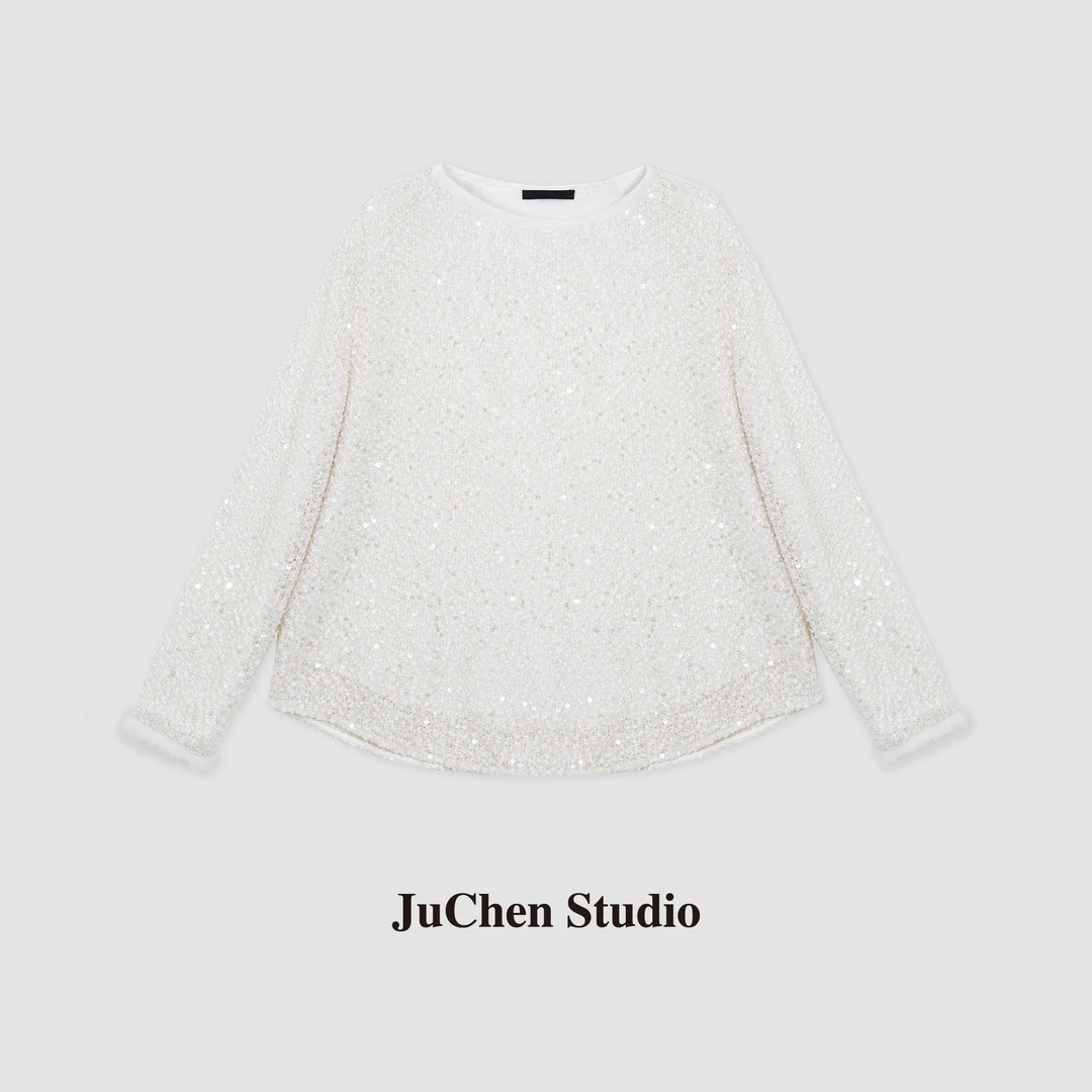 LIBOSHU梦幻仙境"订织奢美珠片云朵肤感长袖微廓圆领卫衣FW121863